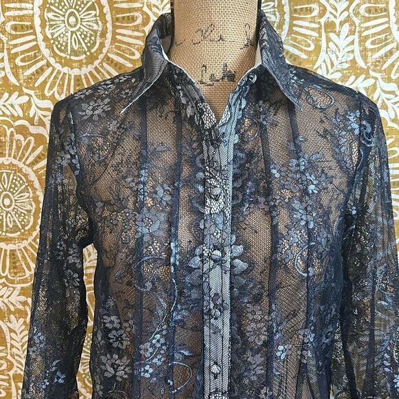 NWT Anthropologie Maeve Lace Sheer Long Sleeve Button Down Blouse/Shirt size S - Picture 7 of 14